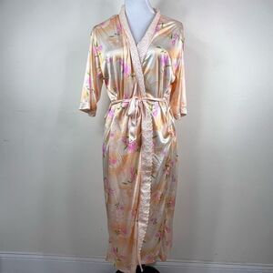 Nines Vintage Silky Floral Robe with Sash tie